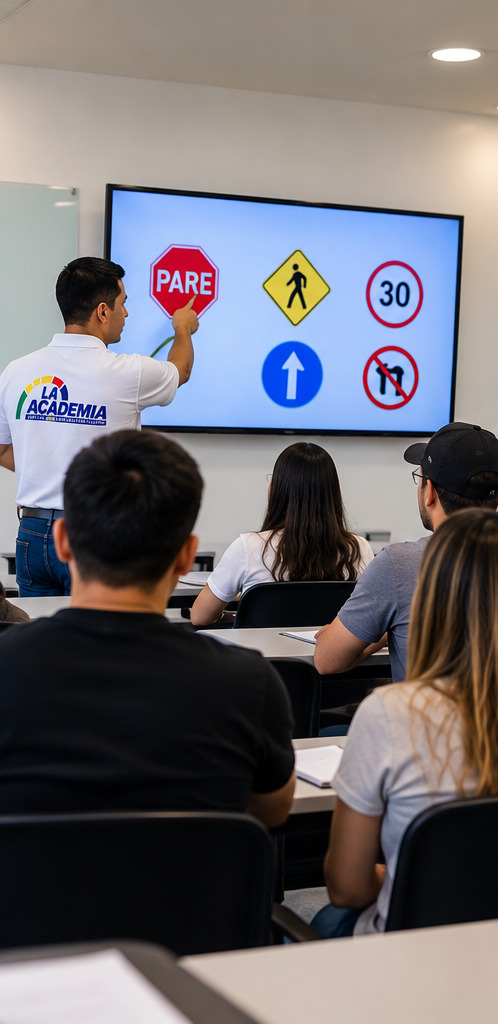 Clase teórica sobre señales de tránsito en La Academia